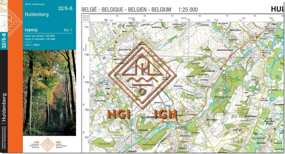 Carte topographique n° 32/5-6 - Huldenberg (Belgique) | NGI topo 25 carte de randonnée IGN Belgique 