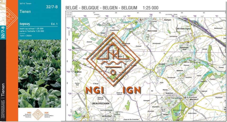 Carte topographique n° 32/7-8 - Tirlemont (Belgique) | NGI topo 25 carte de randonnée IGN Belgique 