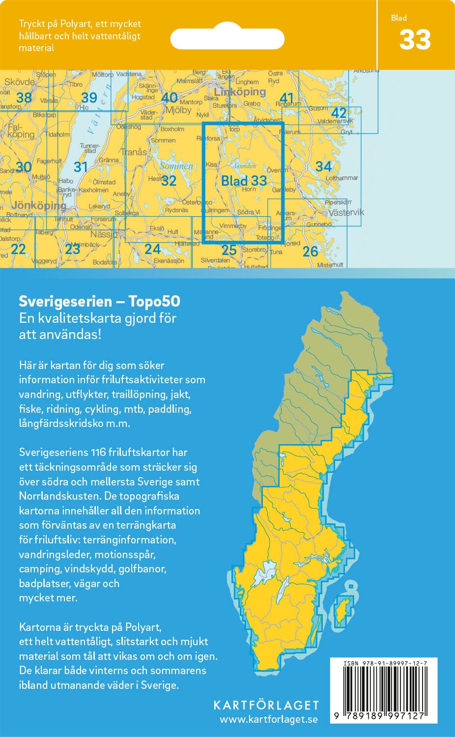 Carte topographique n° 33 - Kisa (Suède) | Norstedts - Sverigeserien carte de randonnée Norstedts
