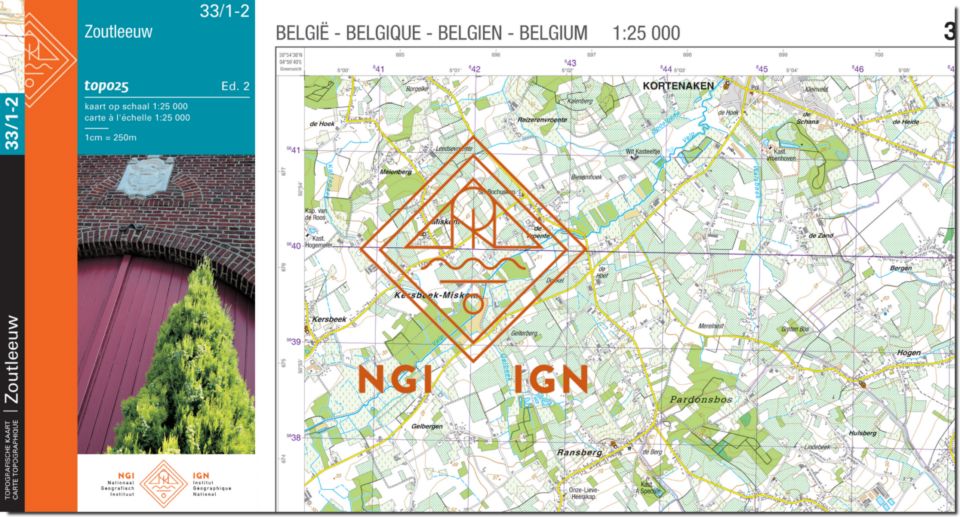 Carte topographique n° 33/1-2 - Zoutleeuw (Belgique) | NGI topo 25 carte de randonnée IGN Belgique