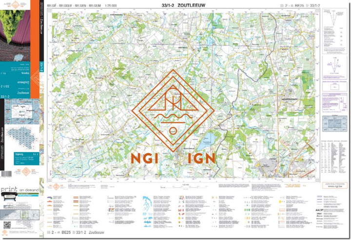 Carte topographique n° 33/1-2 - Zoutleeuw (Belgique) | NGI topo 25 carte pliée IGN Belgique 