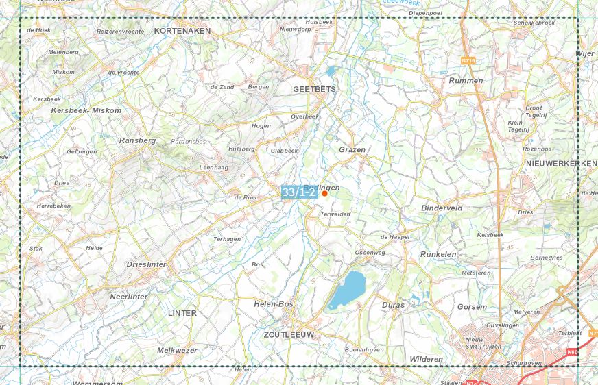 Carte topographique n° 33/1-2 - Zoutleeuw (Belgique) | NGI topo 25 carte de randonnée IGN Belgique