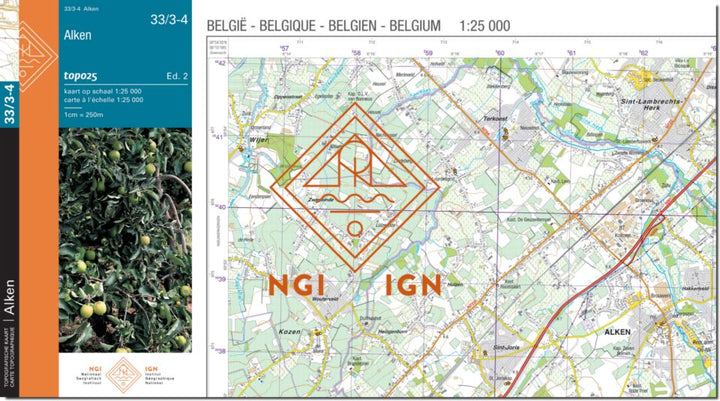 Carte topographique n° 33/3-4 - Alken (Belgique) | NGI topo 25 carte pliée IGN Belgique 