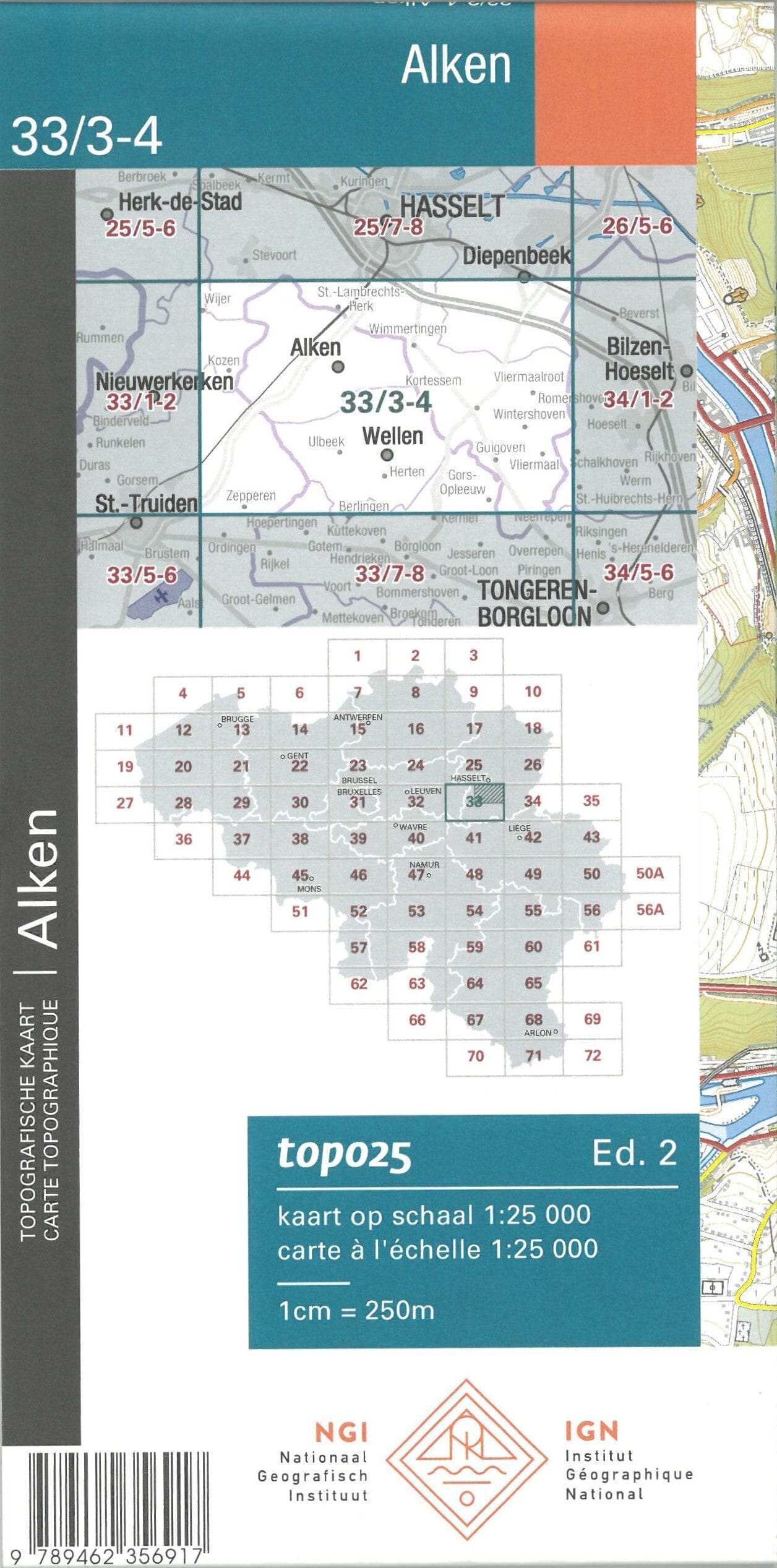 Topographic map No. 33 / 3 - 4 - Alken (Belgium) | IGN Belgium Topo 25 ...
