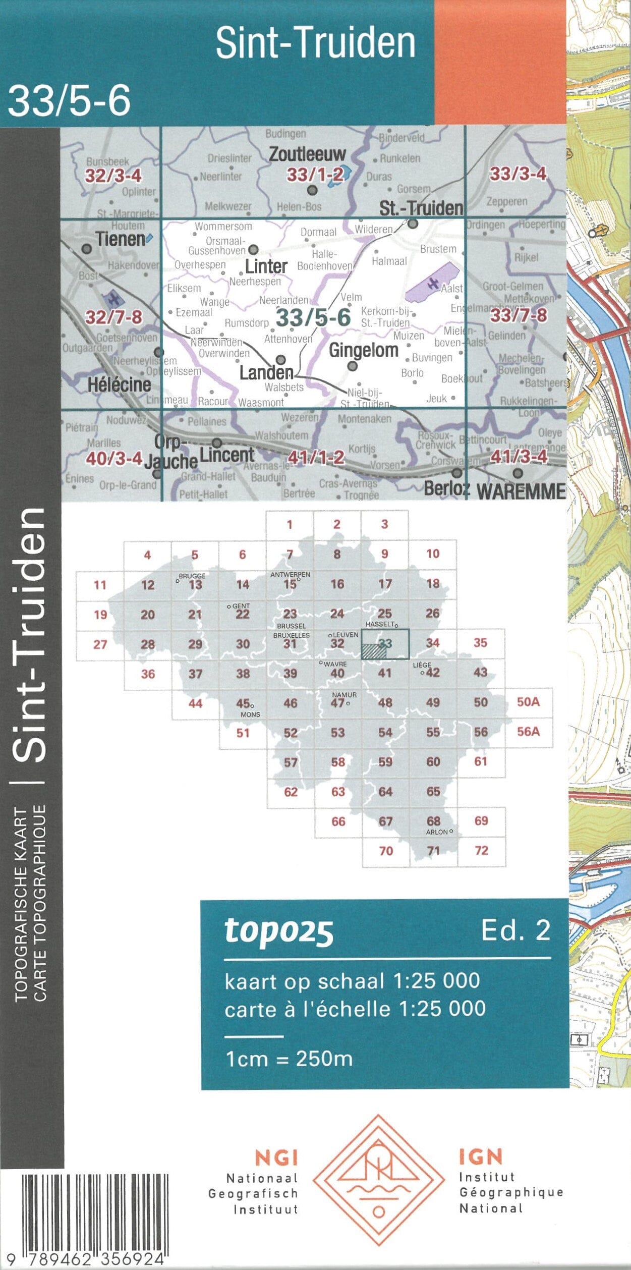 Carte topographique n° 33/5-6 - Saint-Trond (Belgique) | NGI topo 25 carte de randonnée IGN Belgique
