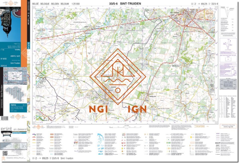 Carte topographique n° 33/5-6 - Saint-Trond (Belgique) | NGI topo 25 carte de randonnée IGN Belgique