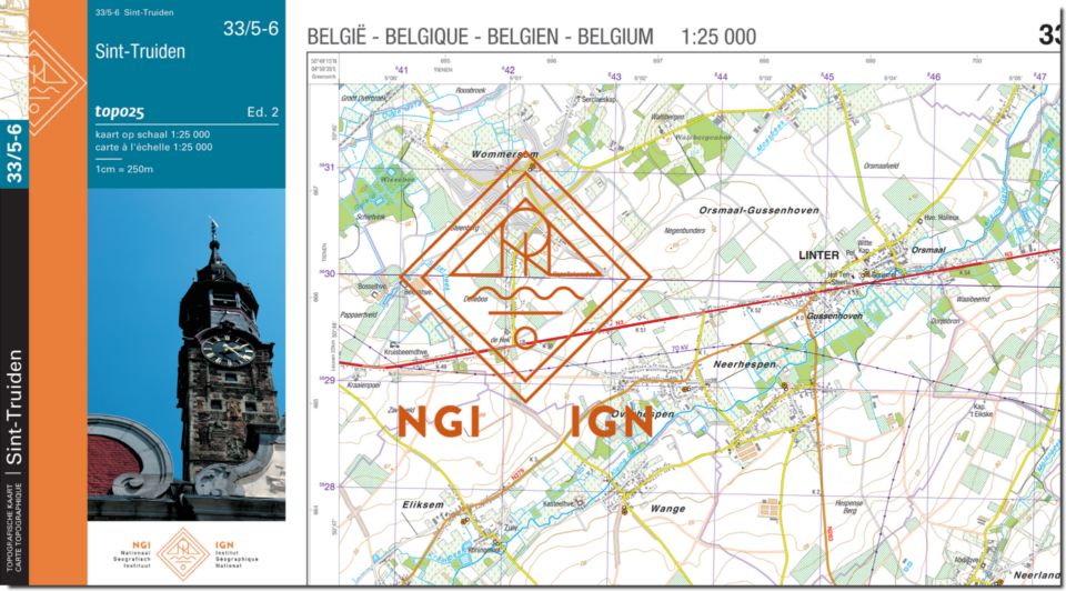 Carte topographique n° 33/5-6 - Saint-Trond (Belgique) | NGI topo 25 carte de randonnée IGN Belgique