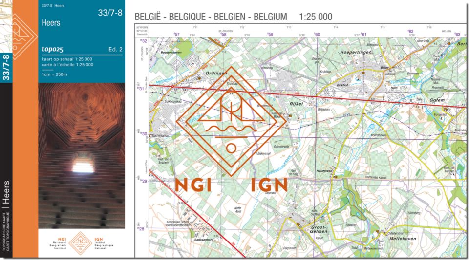 Carte topographique n° 33/7-8 - Borgloon (Belgique) | NGI topo 25 carte de randonnée IGN Belgique