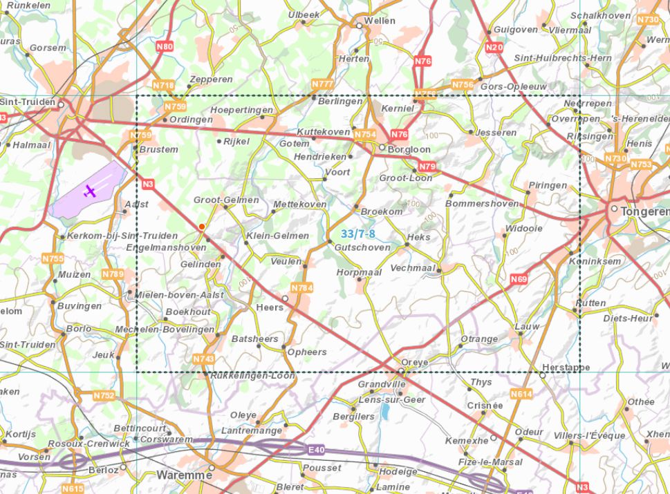 Carte topographique n° 33/7-8 - Borgloon (Belgique) | NGI topo 25 carte de randonnée IGN Belgique