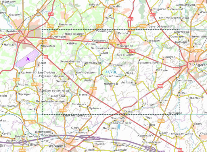 Carte topographique n° 33/7-8 - Borgloon (Belgique) | NGI topo 25 carte pliée IGN Belgique 