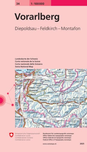 Carte topographique n° 34 - Vorarlberg (Autriche) | Swisstopo - 1/100 000 carte routière Swisstopo 