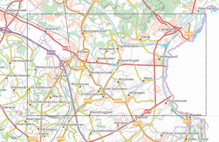 Carte topographique n° 34/1-2 - Bilzen (Belgique) | NGI topo 25 carte de randonnée IGN Belgique 