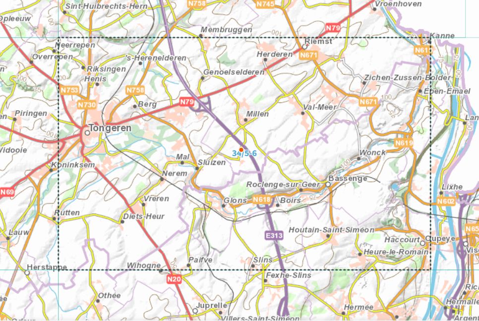 Carte topographique n° 34/5-6 - Tongeren (Belgique) | NGI topo 25 carte de randonnée IGN Belgique 