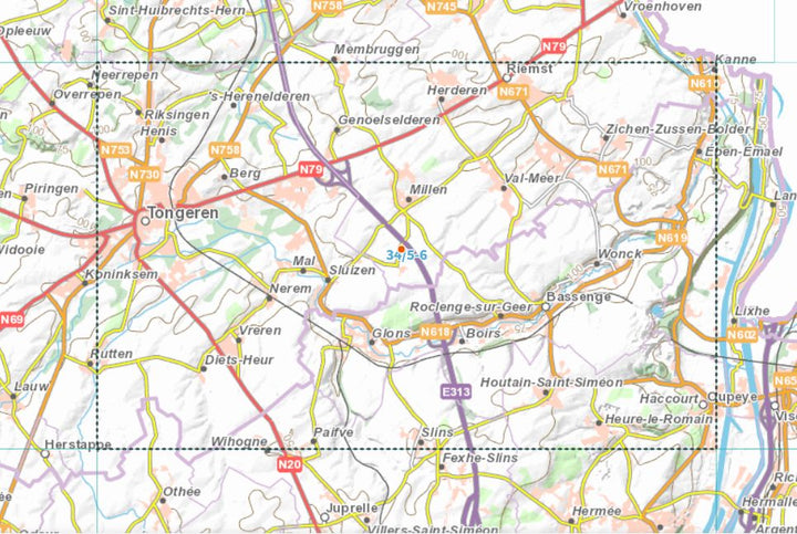 Carte topographique n° 34/5-6 - Tongeren (Belgique) | NGI topo 25 carte de randonnée IGN Belgique 