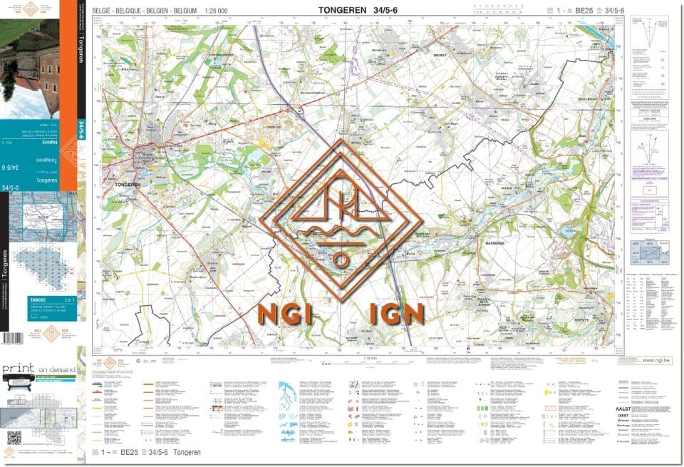 Carte topographique n° 34/5-6 - Tongeren (Belgique) | NGI topo 25 carte de randonnée IGN Belgique 