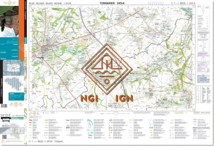 Carte topographique n° 34/5-6 - Tongeren (Belgique) | NGI topo 25 carte de randonnée IGN Belgique 