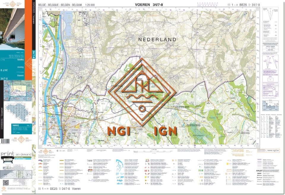Carte topographique n° 34/7-8 - Voeren (Belgique) | NGI topo 25 carte de randonnée IGN Belgique 