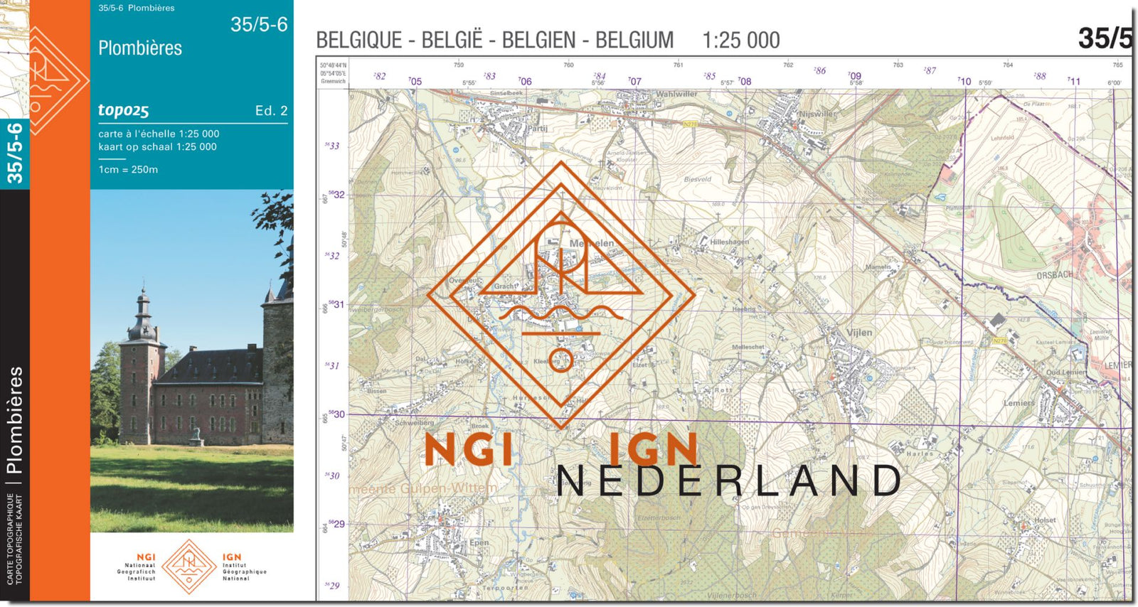 Carte topographique n° 35/5-6 - Plombières (Belgique) | NGI topo 25 carte de randonnée IGN Belgique 