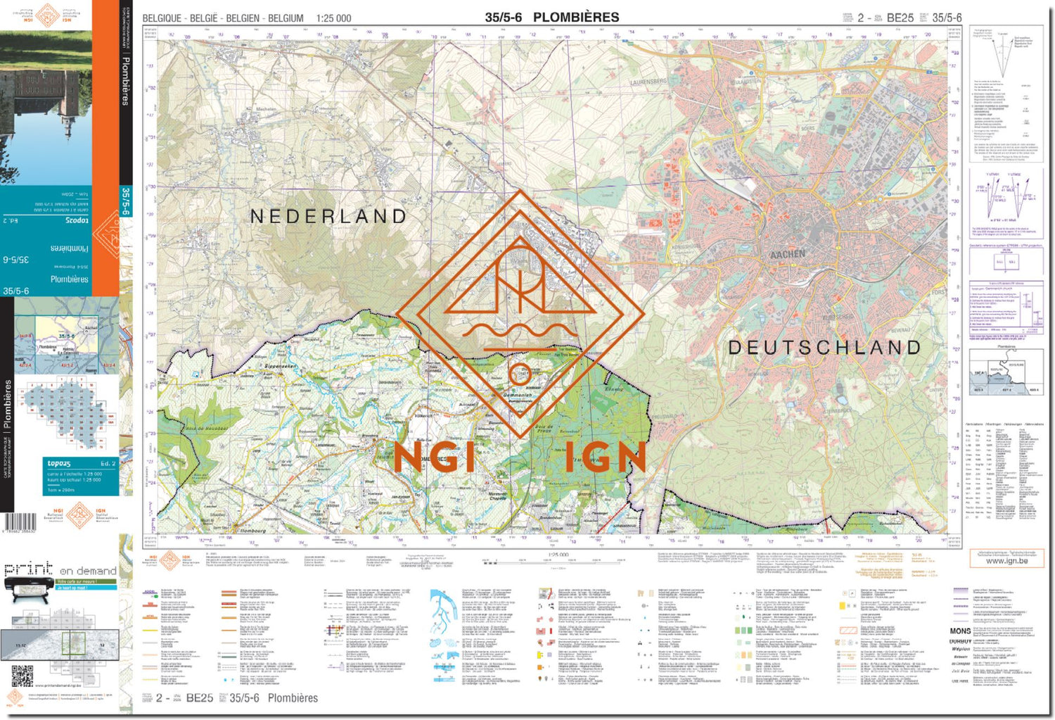Carte topographique n° 35/5-6 - Plombières (Belgique) | NGI topo 25 carte de randonnée IGN Belgique 