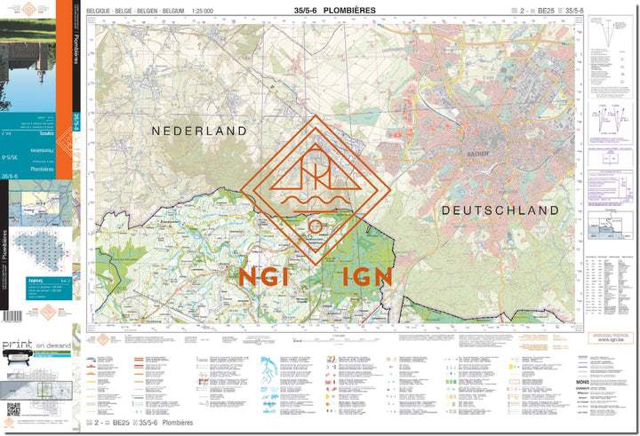 Carte topographique n° 35/5-6 - Plombières (Belgique) | NGI topo 25 carte de randonnée IGN Belgique 