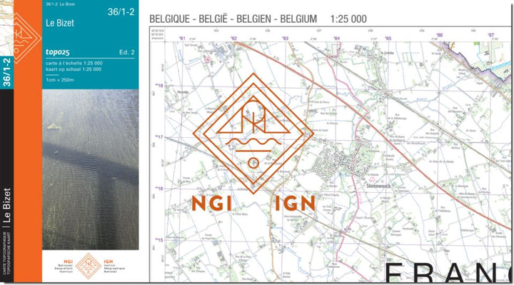Carte topographique n° 36/1-2 - Le Bizet (Belgique) | NGI topo 25 carte de randonnée IGN Belgique 