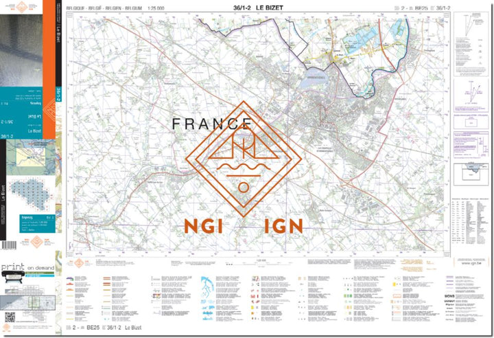 Carte topographique n° 36/1-2 - Le Bizet (Belgique) | NGI topo 25 carte de randonnée IGN Belgique 
