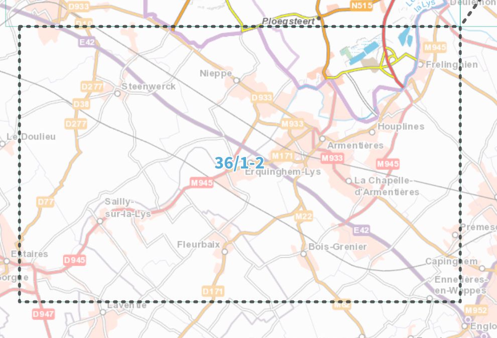 Carte topographique n° 36/1-2 - Le Bizet (Belgique) | NGI topo 25 carte de randonnée IGN Belgique 
