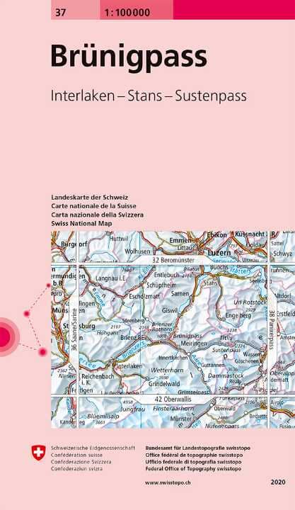 Carte topographique n° 37 - Col de Brünig (région de Meiringen, Suisse) | Swisstopo - 1/100 000 carte routière Swisstopo
