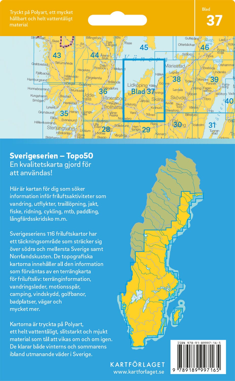 Carte topographique n° 37 - Lidköping (Suède) | Norstedts - Sverigeserien carte de randonnée Norstedts