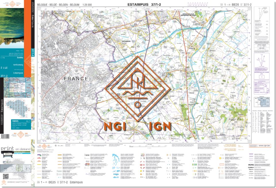 Carte topographique n° 37/1-2 - Estaimpuis (Belgique) | NGI topo 25 carte de randonnée IGN Belgique 