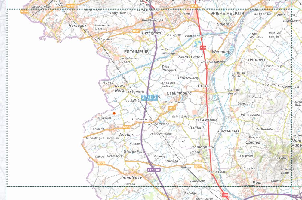 Carte topographique n° 37/1-2 - Estaimpuis (Belgique) | NGI topo 25 carte de randonnée IGN Belgique 