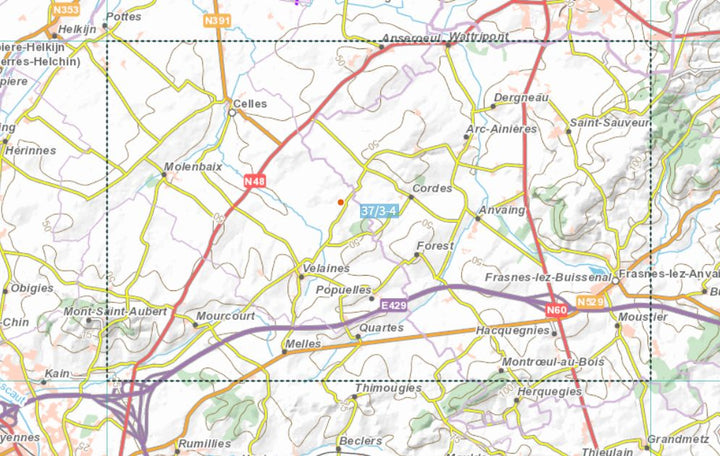 Carte topographique n° 37/3-4 - Frasnes-lez-Anvaing (Belgique) | NGI topo 25 carte de randonnée IGN Belgique 