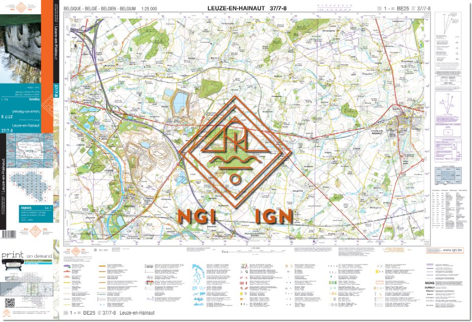 Carte topographique n° 37/7-8 - Leuze-en-Hainaut (Belgique) | NGI topo 25 carte de randonnée IGN Belgique 