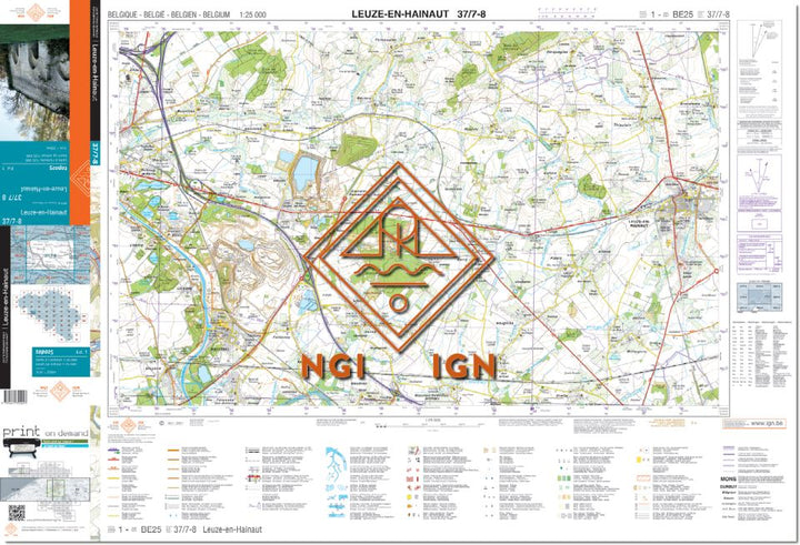 Carte topographique n° 37/7-8 - Leuze-en-Hainaut (Belgique) | NGI topo 25 carte de randonnée IGN Belgique 