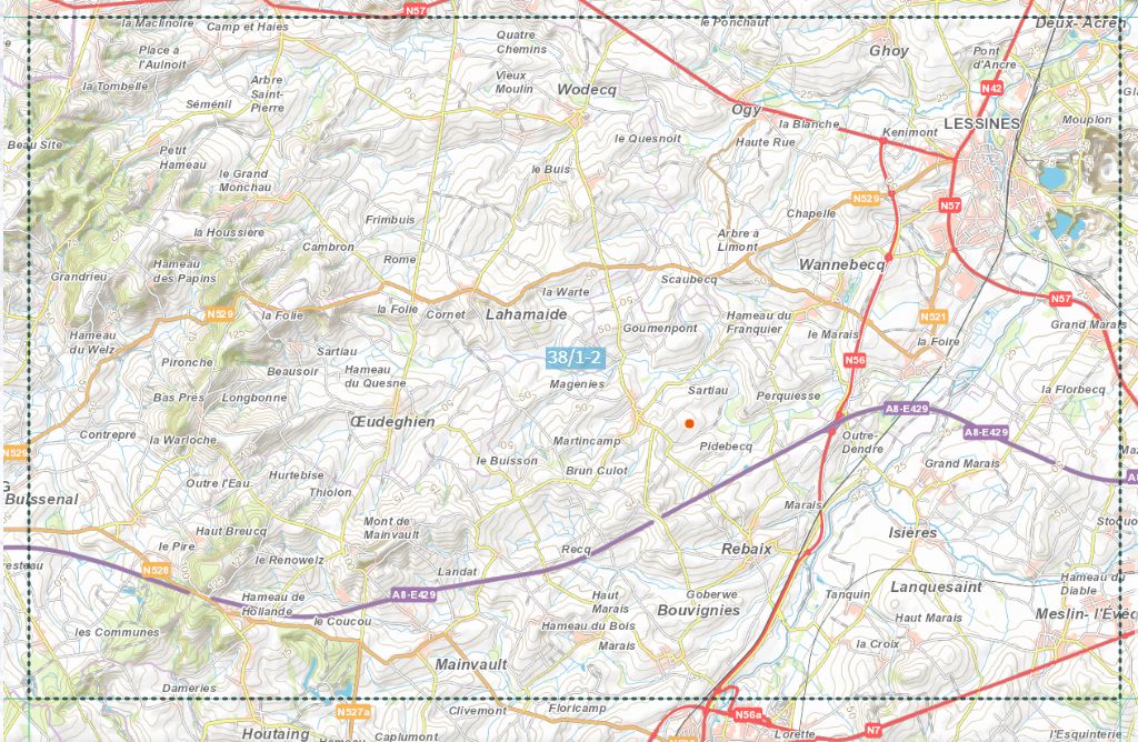 Carte topographique n° 38/1-2 - Lessines (Belgique) | NGI topo 25 carte de randonnée IGN Belgique 