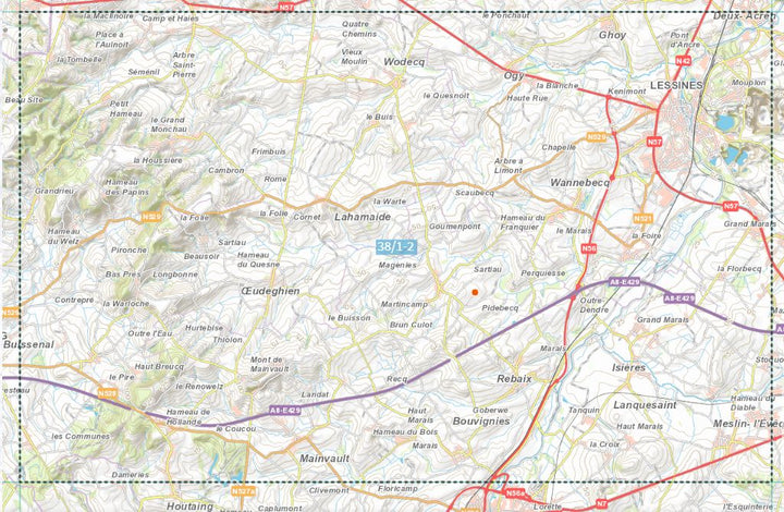 Carte topographique n° 38/1-2 - Lessines (Belgique) | NGI topo 25 carte de randonnée IGN Belgique 