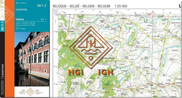 Carte topographique n° 38/1-2 - Lessines (Belgique) | NGI topo 25 carte de randonnée IGN Belgique 