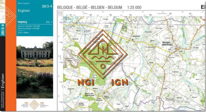 Carte topographique n° 38/3-4 - Enghien (Belgique) | NGI topo 25 carte de randonnée IGN Belgique 
