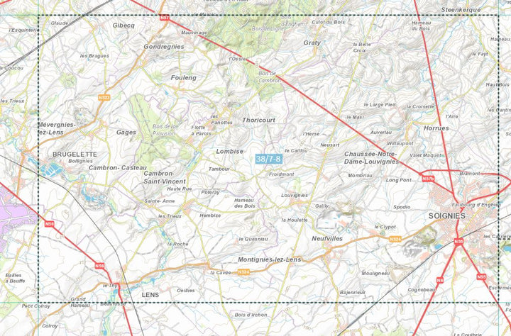 Carte topographique n° 38/7-8 - Soignies (Belgique) | NGI topo 25 carte de randonnée IGN Belgique 