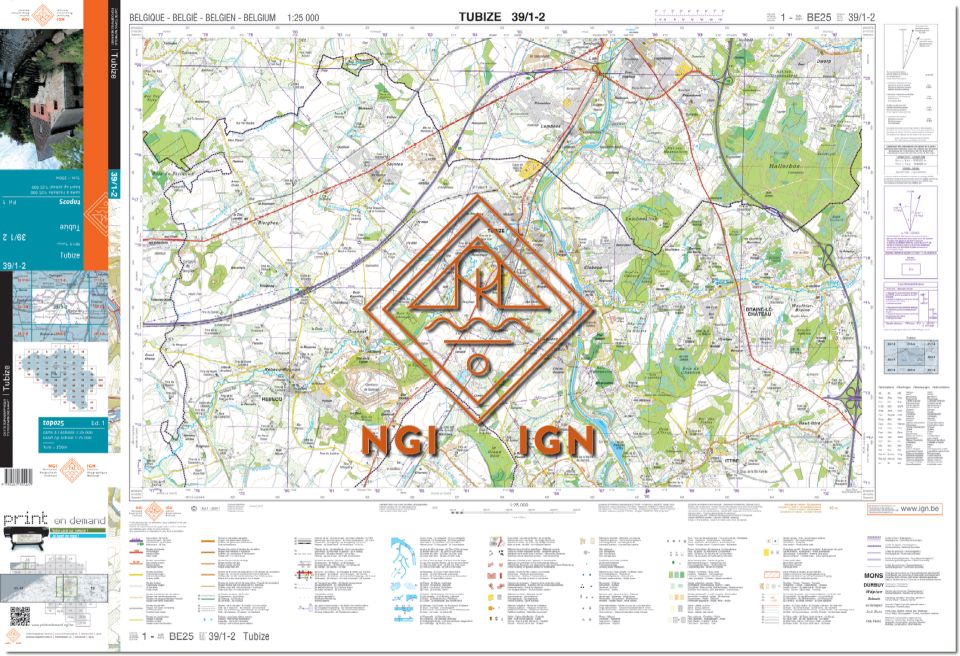 Carte topographique n° 39/1-2 - Tubize (Belgique) | NGI topo 25 carte de randonnée IGN Belgique 