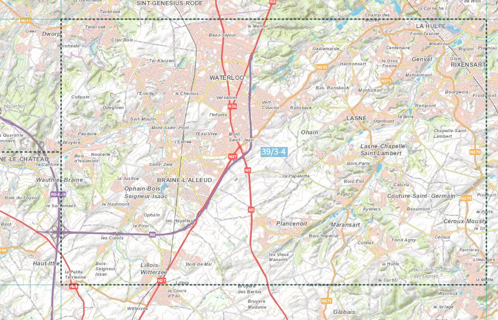 Carte topographique n° 39/3-4 - Waterloo (Belgique) | NGI topo 25 carte de randonnée IGN Belgique 