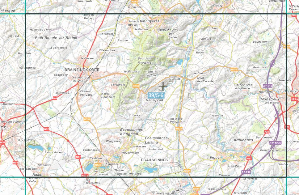 Carte topographique n° 39/5-6 - Braine-le-Comte (Belgique) | NGI topo 25 carte de randonnée IGN Belgique 