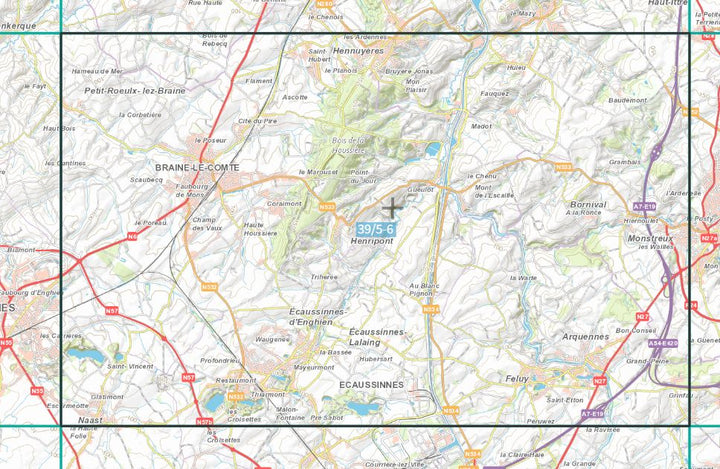 Carte topographique n° 39/5-6 - Braine-le-Comte (Belgique) | NGI topo 25 carte de randonnée IGN Belgique 