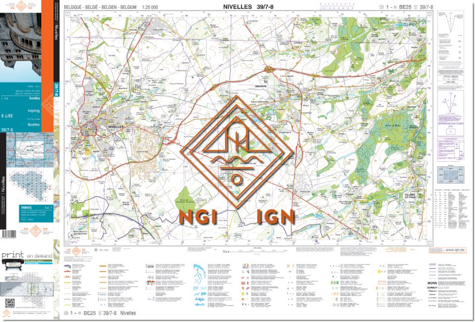 Carte topographique n° 39/7-8 - Nivelles (Belgique) | NGI topo 25 carte de randonnée IGN Belgique 