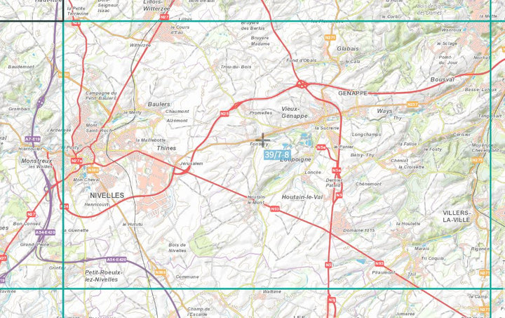 Carte topographique n° 39/7-8 - Nivelles (Belgique) | NGI topo 25 carte de randonnée IGN Belgique 