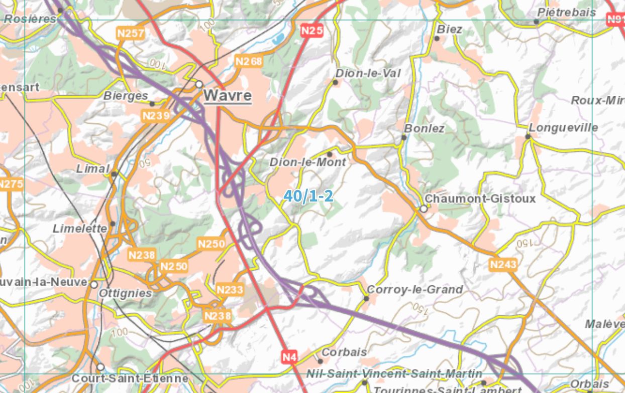 Carte topographique n° 40/1-2 - Wavre (Belgique) | NGI topo 25 carte de randonnée IGN Belgique 