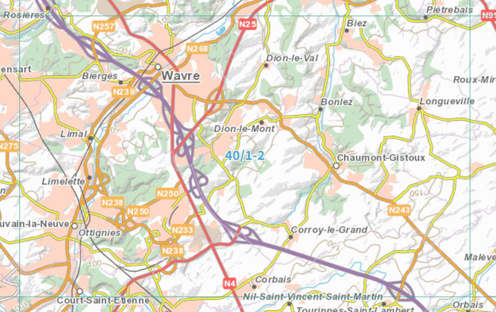 Carte topographique n° 40/1-2 - Wavre (Belgique) | NGI topo 25 carte de randonnée IGN Belgique 