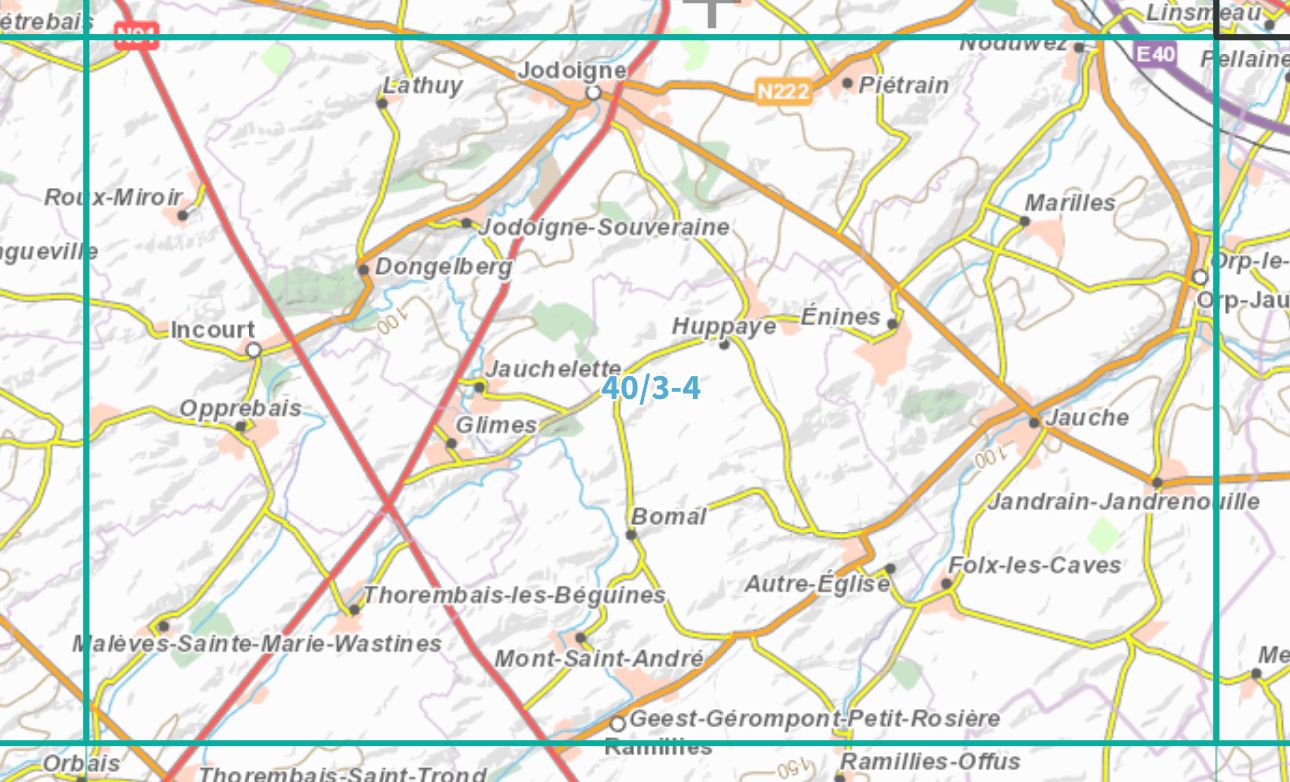 Carte topographique n° 40/3-4 - Jodoigne (Belgique) | NGI topo 25 carte de randonnée IGN Belgique 