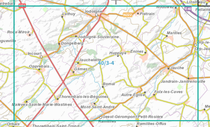Carte topographique n° 40/3-4 - Jodoigne (Belgique) | NGI topo 25 carte de randonnée IGN Belgique 