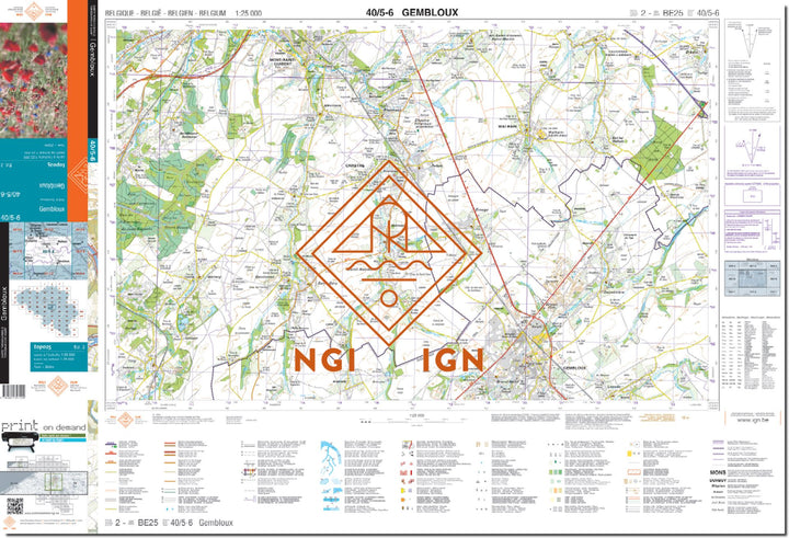 Carte topographique n° 40/5-6 - Gembloux (Belgique) | NGI topo 25 carte de randonnée IGN Belgique